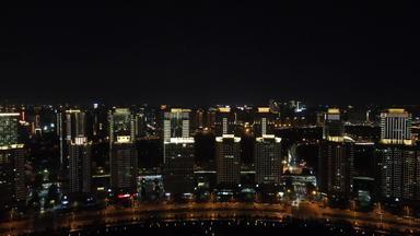 航拍河南郑州会展中心住宅楼夜景灯光
